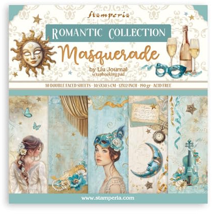 Stamperia - Scrapbook Paper Pad for Scrapbooking, Albums, Card Making, Bullet Journalling and More, Acid Free, Double-Sided, Perfect for Hobbies, Crafts, and Gifting (Masquerade) (30.5 x 30.5cm)