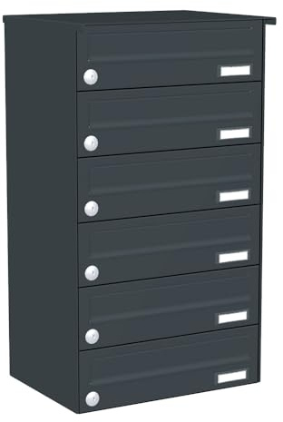 KNOBLOCH Briefkastenanlage | Aufputz | 6-Fach | Anthrazit RAL 7016 | waagerecht | optional 2. Namensschild & 3 Schlüssel