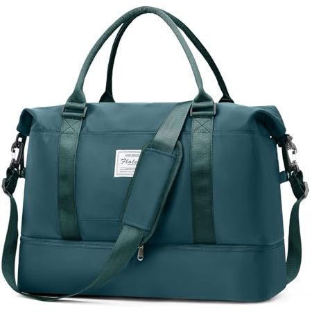Stor weekendväska för kvinnor, sportväska, handbagage, sjukhusväska, duffelväska, simväska, träningsväska med skofack för flygresor, 50L, A04-Peacock Blue