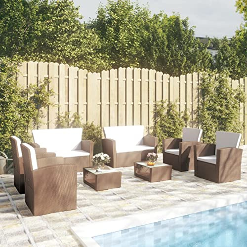Verderoom Set Divani da Giardino 8 pz con Cuscini in Polyrattan Marrone, Set da Giardino, Set Salotto da Esterno, Salotto da Esterno, Set Divano Giardino per Esterno