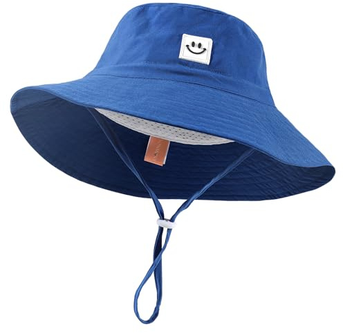 Kids Sun Hat Smile Face Bucket Hat for Toddler Girls Boys UPF 50+ Sun Protection Toddler Summer Hats Blue