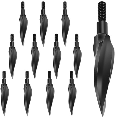 KURUGEILI 12 Pack 125 Grains Archery Traditional Broadheads Steel Points Screw-in Hunting Arrowheads Arrow Tip for Compound, Recurve Bow & Crossbow