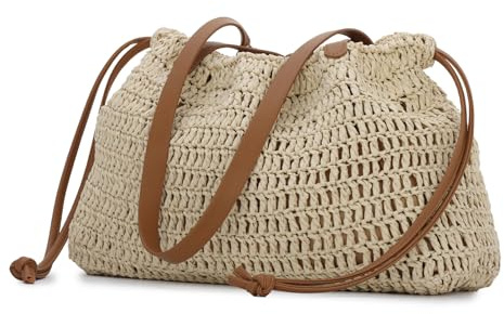 Jywmsc Sac de Plage d'été Sac à Main de Vacances en Paille Sac à Bandoulière Tissé Pochette en Paille pour Femmes