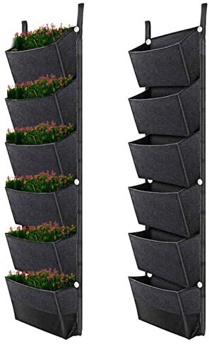 Hängende Pflanzsäcke mit 6 Taschen, vertikale Gartenarbeit, Blumentöpfe, Pflanzgefäß, hängende Wand, Garten, Pflanztaschen, atmungsaktiv, Wandpflanzer, Wachstumsbeutel, 106,7 x 30,5 cm