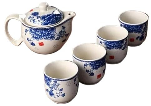 Tetera de cerámica de estilo chino, juego de té de la tarde, tetera hecha a mano, tazas de té para el hogar, artículos de té para ceremonia, 350 ml, juegos de porcelana azul y blanca exquisitos