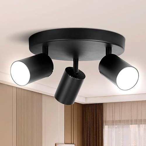 ARCYN LED Deckenlampe, schwenkbare Deckenleuchte GU10, modern für Wohnzimmer, Küche, Schlafzimmer & Flur, ohne Leuchtmittel (Schwarz 3-flammig round)