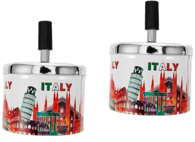 PRETYZOOM 2 Pezzi Posacenere con coperchio girevole martellato di grandi dimensioni inossidabile posacenere desktop automatico dispositivo per sigarette vassoio per fumatori Metallo