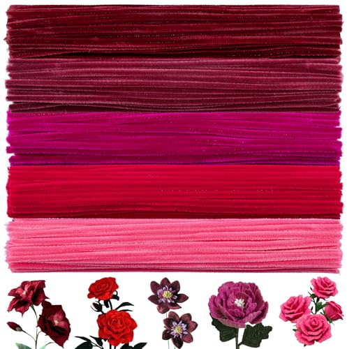 Pfeifenputzer zum Basteln 250 Stück 6mm Dick 30cm Lang (5 Farbverlauf Rot) | Pfeifenreiniger Blumen Set, Chenilledraht, Pipe Cleaner, für DIY-Kunst, Kinder Handwerk, Festdekoration