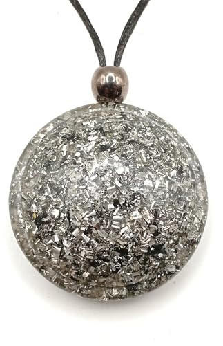 Orgonita colgante MEDALLÓN (6 colores), potente colgante de Orgonite auténtico, collar protector, colgante de Orgón, piedra orgonita, artesanal y auténtica, colgante para mujer y hombre (Plata)
