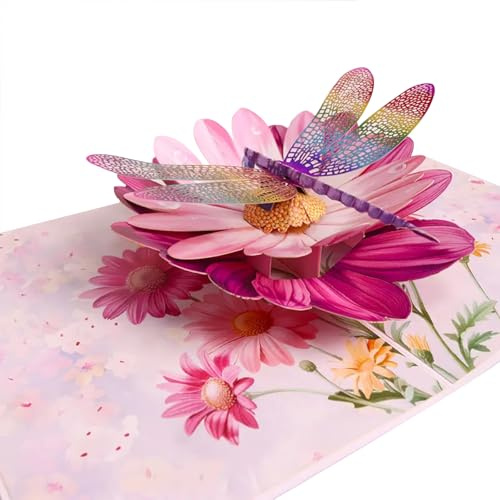 Galenecx Pop-Up-Karte, Libelle und Blumen 3D Pop Up Grußkarten, Geburtstag Grußkarte, für Geburtstag, Jubiläum & mehr Sie, Frauen, Ehefrau, Mama, Oma, Tochter, Schwester, Freundin