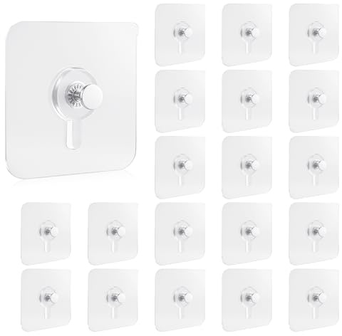 Desenda 20 PCS Self-Adhesive Picture Hooks Transparent Waterproof Hangers No Drill Wall Mount Screw Sticky Hooks for Hanging Picture Frames Wall Decoration Mirrors Kitchenware