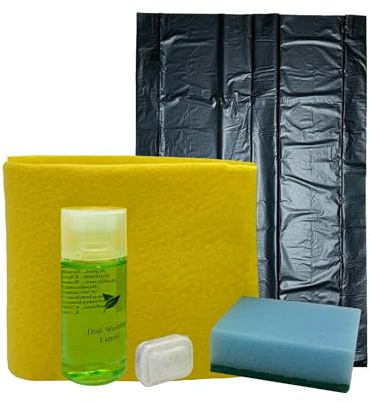 Armony, 10 Kit de Limpieza, Incluyen Bayeta Multiusos, Esponja Doble Cara, Jabón y Pastilla para Lavavajillas, Bolsa de Basura, Formato Compacto, Ideales para Alquileres Turísticos y Hoteles