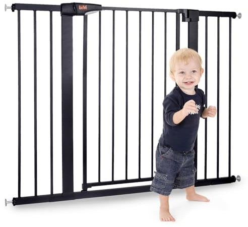 LAOYE Treppenschutzgitter ohne Bohren, Extra Hoch 76 cm Höhe, 75-124 cm Breite, Türgitter Baby mit 3 Verlängerungen, für Kinder, Hunde und Katzen, Auto-Close & 90° Stopp - Schwarz