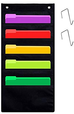 Damaiyyy Portadocumenti da Parete, Portariviste da Parete Porta Documenti da Appendere a Parete File Organizer con 5 Tasche Pieghevole per Ufficio Scuola di Famiglia,Nero