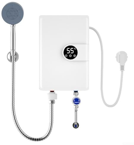 snowchecking Calentador de agua eléctrico de 5500 W montado en la pared con pantalla LCD y tanque de acero inoxidable de larga duración para baño
