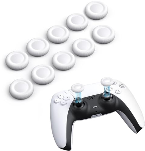 NEWDERY Embouts de Joystick de Rechange pour Manette PS5/PS4 | Lot de 10 embouts en silicone antidérapants, compatibles avec les manettes PS5/PS4, Blanc