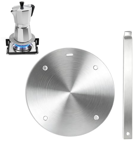 16cm Induction Hob Adapter Plate for Moka Pot, Thick 430 Stainless Steel Heat Diffuser with Detachable Stainless Steel Handle, Induction Converter for Aluminium Espresso Makers, Coffee Pots & Pans