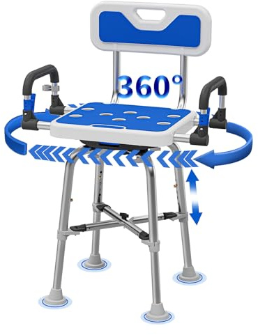 Heavy Duty 360 Swivel Shower Chair for Elderly, 550LB Bariatric Shower Bench with Adjustable Height & Padded Seat, Folding Stool for Inside Shower Bathtub Bathroom