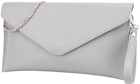 SH Leder Echtleder Clutch Umhängetasche kleine Tasche elegant Abendtasche in genarbt Rindleder mit Tragkette 31,5x16,5cm Saya G369