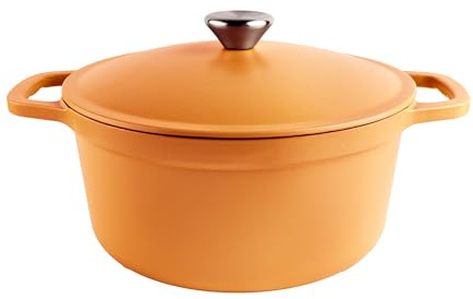 Commichef Cacerola Hierro Fundido Ligera 24 cm 3,5L Terracota | Olla holandesa con acabado esmaltado, tapa incluida y apta para placas de inducción