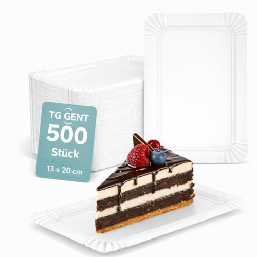 TG-GENT Pappteller weiß 500x, 13x20cm | Kuchenteller, Einweg Teller | lebensmittelkonforme Papierteller | Einweggeschirr, Einmalgeschirr, Einwegteller | Partyteller, Partygeschirr