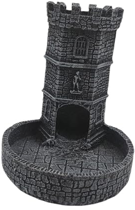 QUXVUIS Burgförmiger Würfelturm mit Tablett, Wandskulptur, Würfelbrett, Grau/Schwarz, Grau Schwarz, 11 x 9.5 x 12 cm
