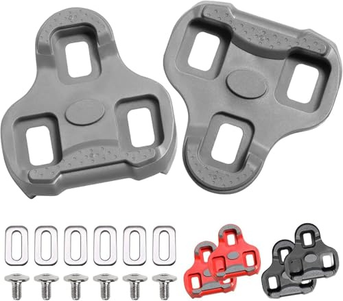 Tacobey Bicycle Cleats Compatible with Look KEO Grip Cleats, Indoor Outdoor Cycling & Road Bike Shoe Plate Set, Compatible with Keo Structure & Keo Pedals with Grip, Grey/Black/Red
