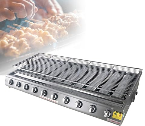 Barbacoa de Gas para Balcón de Acero Inoxidable, Parrilla de Mesa con 4/8/10 Quemadores y Altura Ajustable, Plancha Profesional para Jardín y Terraza, Acero 304(10 Burner)