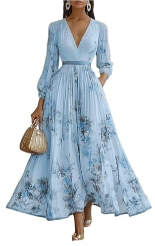 Women's Summer Dresses, Wedding Guest Evening Dresses for Women Long Dress Elegant Chiffon Lace Swing Cocktail Dress Casual Festive Skirts for Women Party Skirts