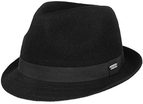 CHILLOUTS Bardolino Trilby Baumwollhut Stoffhut Fedora Hut Damen/Herren - Sonnenhut Strandhut mit Ripsband Sommer Frühling-Sommer - L (58-59 cm) schwarz
