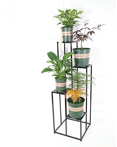 Mehrschichtiges Blumenregal Eisen-Blumen-Stand- / Blumen-Zahnstangen für Innenwohnzimmer-Balkon-Eckregale Metall Standboden Blumentopf-Ausstellungsstand - Schwarzes - L41 × W41 × H120CM