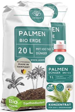 JASKERS® Palmenerde Bio Mit Dünger I Premium Blumenerde Für Palmen I Mit Wurzelaktivator & Dünger I Besonders Lockere, Luftige Erde & Perfekt Zum Umtopfen 40L