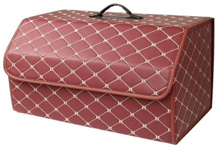 Ergocar Kofferraum Organizer Luxus-PU-Leder Aufbewahrungstasche Organizer Wasserdicht Faltbar Kofferraum-Tasche für Auto/LKW/SUV (Rotwein-L)