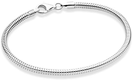 Miabella Italian 925 Sterling Silver Solid 3mm Snake Chain Bracelet for Women Men, Made in Italy (Length 8 Inches)