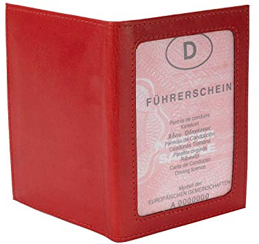 A7 Hülle Etui Mappe z.B. für Ausweis, Fahrzeugschein, Führerschein und Kredit-Karten, Erweiterbar, Leder, Rot, Branco 301