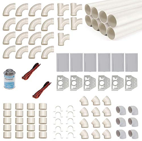 Zentralstaubsauger Einbau-Set für 6 Saugdosen mit Rohren, Fittings & Co. - Montageset für den DIY-Einbau einer Staubsaugeranlage - Saugdose VacuValve rechteckig