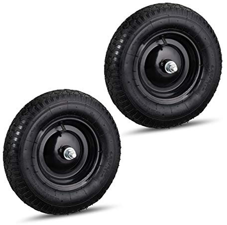 Relaxdays 2X Ruote per Carriola 4.80 4.00-8 Pneumatico ad Aria, Cerchione in Acciaio, con Valvola, Max. 120 kg, Nero