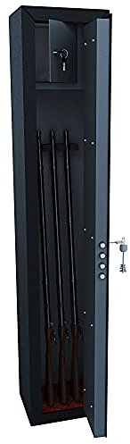 Armadio Portafucili Armi Blindato Fuciliera In Acciaio Con Cassetto Tesoretto Con Serratura E Chiave A Doppia Mappa Cassaforte Sicura El Paso Colore Grigio Scuro 148 x 30 x 25 cm (3 Posti)