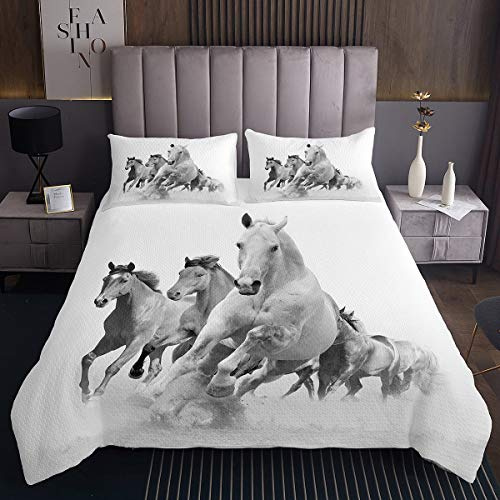 Copriletto trapuntato per bambini cavallo 3D bianco con destriero di cavalli copriletto trapuntato per e set di trapunta animali selvatici con 1 federa 2 pezzi biancheria da letto 170X230cm