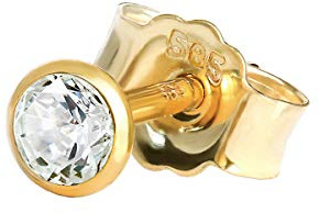 NKlaus Ohrstecker einzeln 585er Gelbgold 14 Karat Zirkonia Weiß 5mm 1 Stück