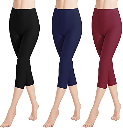 Libella 1/3-pack dam leggings 3/4 byxor bomull capri-byxor med hög midja färgglada slim fit träningsbyxor flera färger 4161 VA