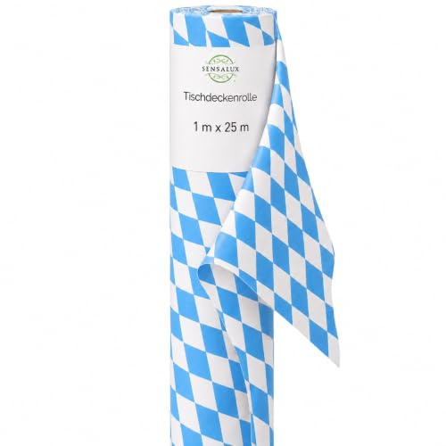 Sensalux Oktoberfest Tischdeckenrolle 1 x 25 m, Bayern | bayrische Raute, Tischdeckenrolle, Tischläufer, Stehtischhusse und Tischdecke für Wiesn Party Festzelt