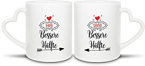 Partner-Tasse - Bessere Hälfte - Geschenk zum Valentinstag, Jahrestag, Geburtstag, Paar-Geschenk - Hochwertige Keramik, 2er-Set