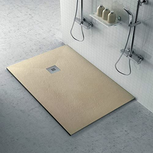 Piatto doccia marmoresina con effetto pietra serie Karen, in diverse dimensioni e colori, spessore ultraslim 3 cm, riducibile su misura (80x110, Beige)