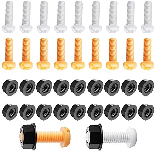 Soolkerr Set di 40 viti in plastica per targa con dadi, tappi e viti, kit di fissaggio per targa, bulloni e dadi per auto e moto