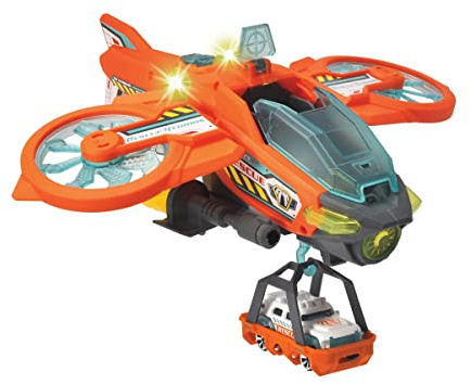 Dickie Toys - Rescue Hybrids, Helicóptero Sky Patroller, 35cm, Avión de Rescate con Alas Plegables y Función de Pulverización de Agua, Adecuado a Partir de 3 años. (203794000)