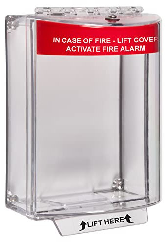 Universal Stopper, STI-13110FR, Safety Technology International, Polycarbonate Call Point Cover, MCP Protector, Fire Alarm Cover, Surface Mount, Fire Red Hood