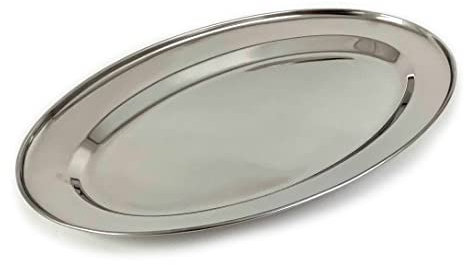 Tredoni Plateau de Service Ovale en Acier Inoxydable de 40cm, Plateau Antipasto/Kebab/Poisson (40 cm)