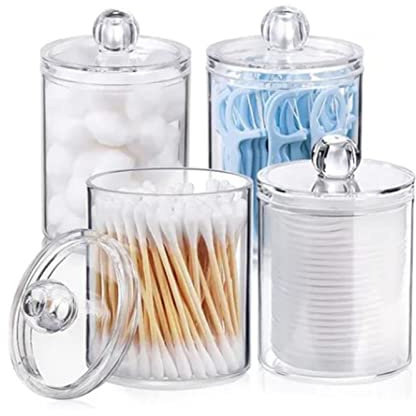 Mumusuki Soportes Dispensadores Qtip, 4 Piezas de Plástico Transparente para Baño, Organizador de Tocador, Tarros de Boticario, Juego de Recipientes para Bolas de Algodón, Bastoncillos