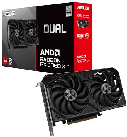 ASUS Dual Radeon RX 9060 XT - Tarjeta gráfica (PCIe 5.0, 16 GB GDDR6, HDMI 2.1b, DisplayPort 2.1a, 2,5 Ranuras, diseño de Ventilador Axial-Tech, tecnología 0dB)
